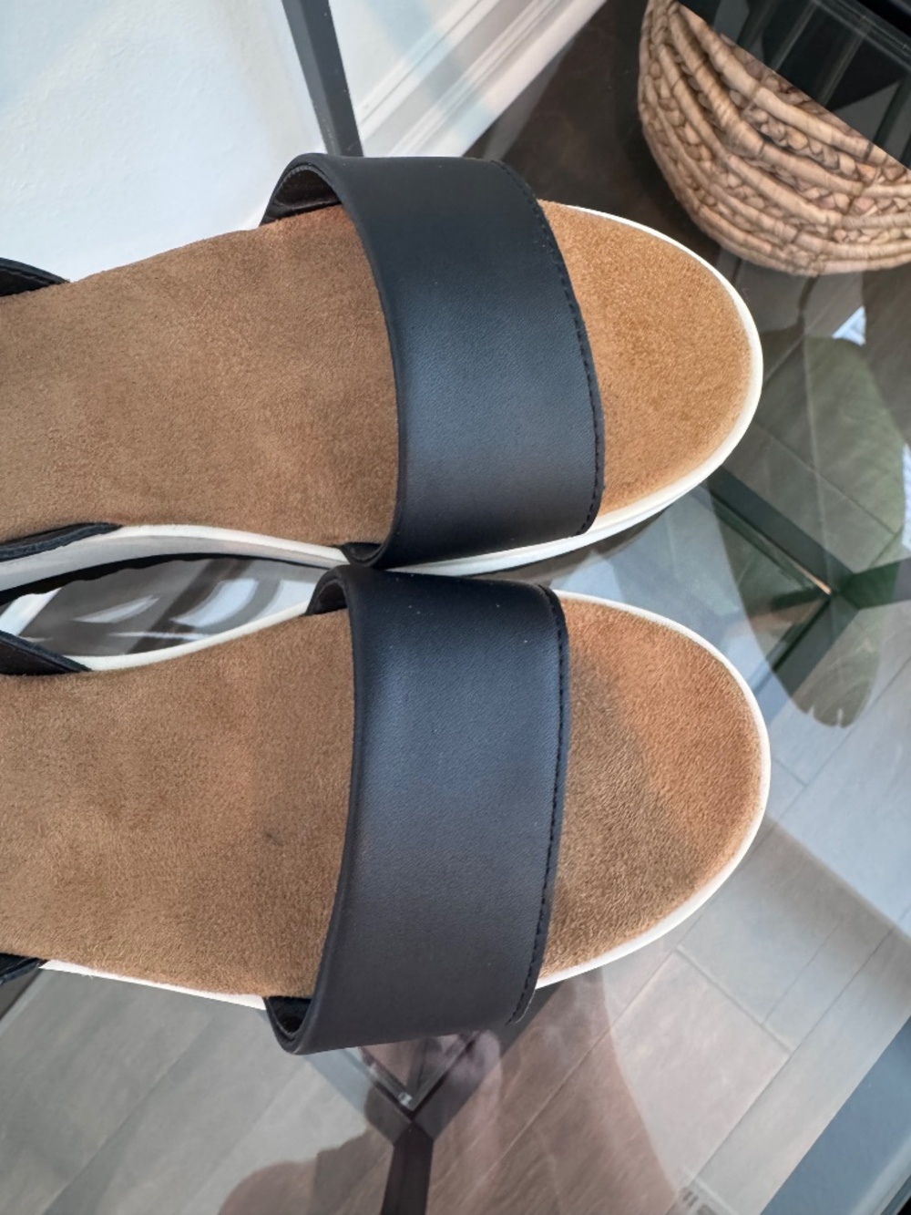 TOMS Women’s Brynn Vetiver Leather Platform Black Sandals Size 6 - Picture 4 of 16
